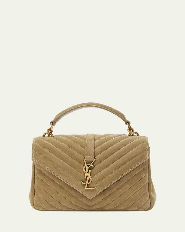 College Medium Flap YSL Shoulder Bag in Quilted Suede